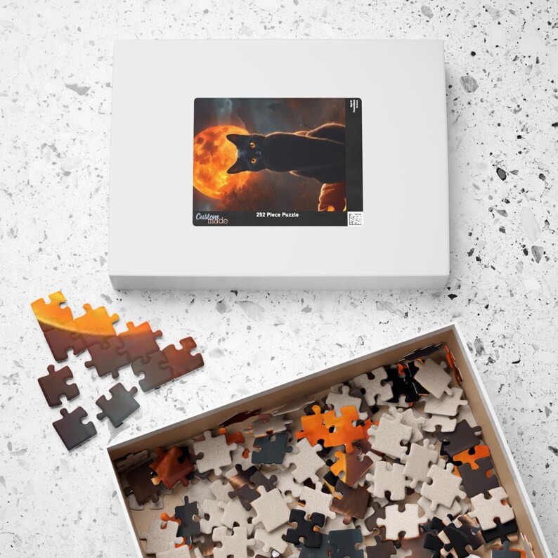 Black Cat Puzzle Halloween Gift Idea Finder Spooky Entertainment Piece Collector Feline Silhouette Jigsaw Game Night Activity Autumn image 6