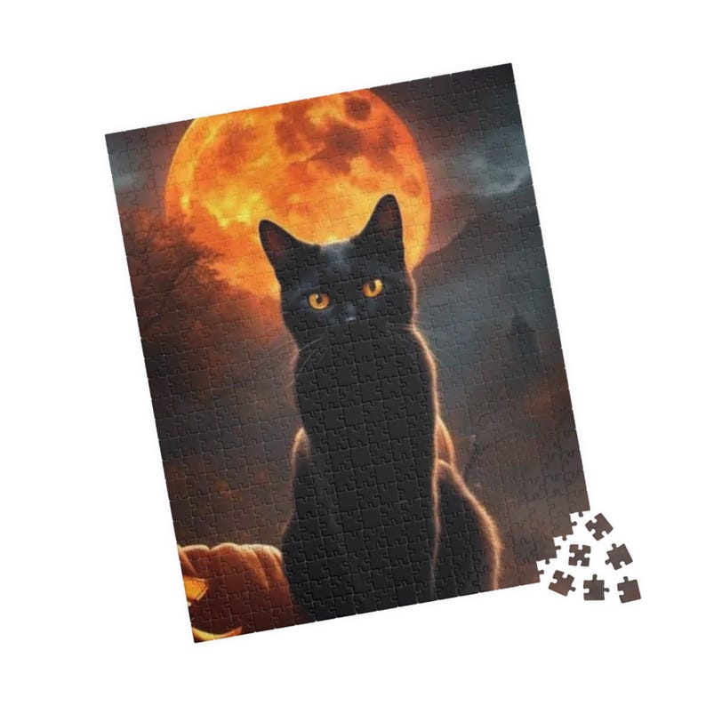 Black Cat Puzzle Halloween Gift Idea Finder Spooky Entertainment Piece Collector Feline Silhouette Jigsaw Game Night Activity Autumn image 8