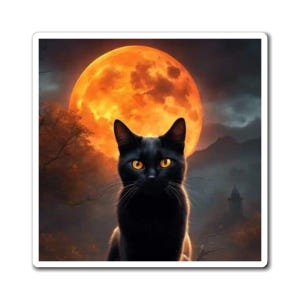 Whimsical Black Cat Magnet: Halloween Fridge Decor