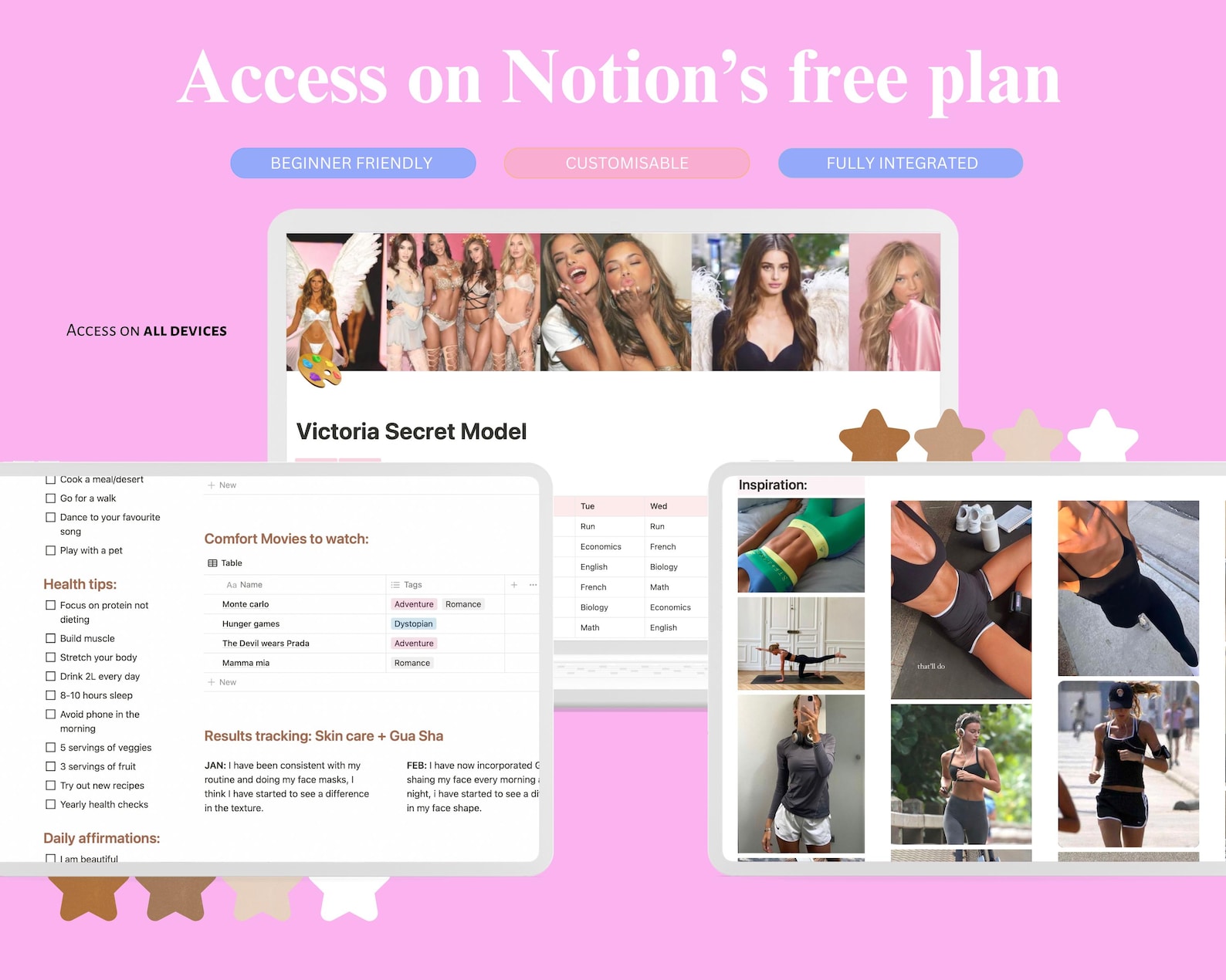 Victoria Secret Model Notion Planner Template, Victoria Secret Planner