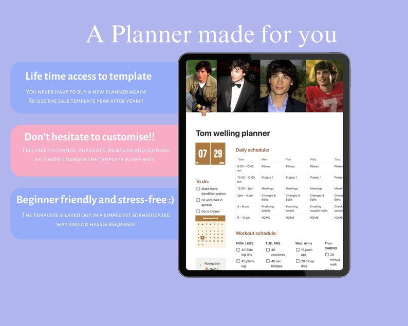 Tom Rabbette Planner Tom Welling Notion Planner Template: Complete Life Planner (digital ...