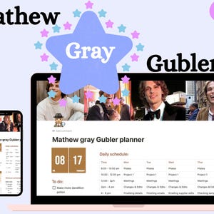 Mathew Gray Gubler Notion-plannersjabloon (digitale download)