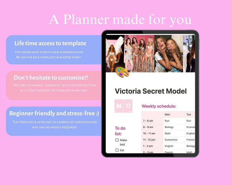 Victoria Secret Model Notion Planner Template, Victoria Secret Planner
