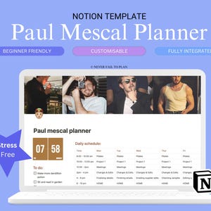 Calendário Paul Mescal, planejador Paul Mescal, planejador digital Paul Mescal, planejador Paul Mescal Notion, planejador digital simples e fácil