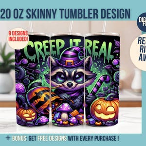 Cute Creepy Raccoon Halloween Tumbler Wrap 20 oz Skinny Tumbler Sublimation Design Digital Download PNG Instant DIGITAL ONLY Tumbler Wrap
