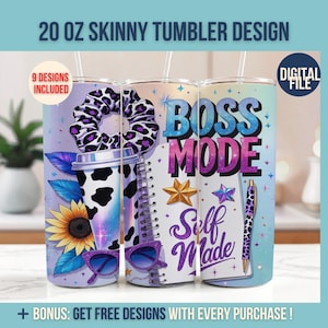 Tumbler avvolgente Boss Mode, modello da donna imprenditrice, 20 oz, design sottile per stampa a sublimazione, tumbler avvolgente per donna imprenditrice con design a sublimazione