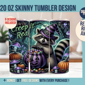 Cute Creepy Raccoon Halloween Tumbler Wrap 20 oz Skinny Tumbler Sublimation Design Digital Download PNG Instant DIGITAL ONLY Tumbler Wrap