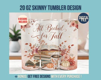 Allemaal geboekt voor herfst png, schattig boekenliefhebber herfst digitaal ontwerp, herfstlezing gezellige leesgrage leraar png sublimatie download beker wrap 20