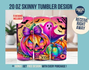 Boo Season Pink Fall Halloween Tumbler Wrap 20 oz Skinny Tumbler Sublimation Design Digital Download PNG Instant DIGITAL ONLY Tumbler Wrap