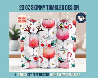 Vaso de cóctel navideño, lindo envoltorio para vasos de bebidas navideñas, diseños digitales de sublimación de bebidas para fiestas navideñas, vaso navideño de reno