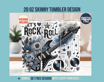 Musican Guitar Rock n roll Music Tumbler Wrap 20 oz Skinny Tumbler Sublimation Design Digital Download PNG Instant DIGITAL ONLY Tumbler Wrap