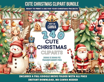 Bestseller Weihnachten Clipart Sale, Aquarell Weihnachten Clipart Bundle, Winter Szenen Clipart Bundle, Weihnachten Aquarell Mädchen Lebkuchen