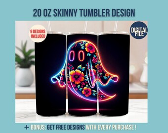 Black Trendy Neon Floral Retro Ghost Halloween Png, Spooky Boo Ghost Coquette Sublimation Design, Preppy Halloween Spooky Vibes Png Tumbler