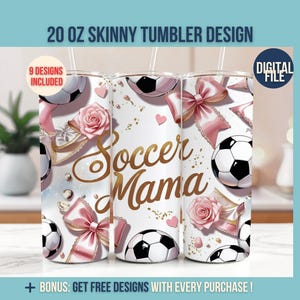 Cute Soccer Mama Pink Coquette Tumbler Wrap 20 oz Skinny Tumbler Sublimation Design Digital Download PNG Instant DIGITAL ONLY Tumbler Wrap