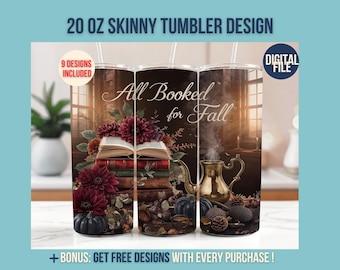 Gebucht für den Herbst PNG, Dark Goth Buch-Liebhaber, Bücherwurm Herbst Digital Design, Herbst lesen gemütliche Bücherwurm Sublimation Download Tumbler Wrap