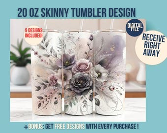 Rose Bellebores Floral Seamless Tumbler Wrap 20 oz Skinny Tumbler Sublimation Design Digital Download PNG Instant DIGITAL ONLY Tumbler Wrap