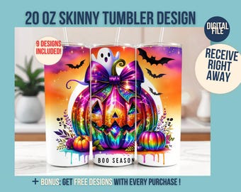 Boo Season Pink Fall Halloween Tumbler Wrap 20 oz Skinny Tumbler Sublimation Design Digital Download PNG Instant DIGITAL ONLY Tumbler Wrap