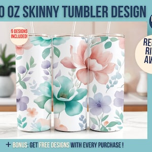 Floral Summer Flower Seamless Tumbler Wrap 20 oz Skinny Tumbler Sublimation Design Digital Download PNG Instant DIGITAL ONLY Tumbler Wrap