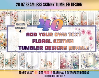 Floral Name Tumbler Design Bundle, Personalisieren Fügen Sie Ihren eigenen Text Bundle Sublimation Anpassen Tumble Design PNG 20 Unze Skinny Tumbler