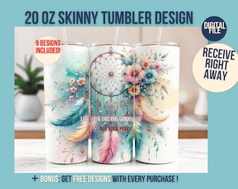 Dreamcatcher Pastel Seamless Tumbler Wrap 20 oz Skinny Tumbler Sublimation Design Digital Download PNG Instant DIGITAL ONLY Tumbler Wrap