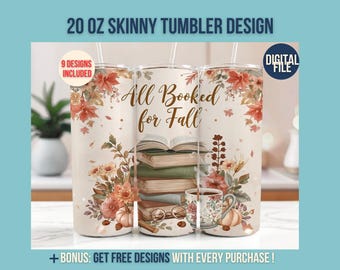 All Booked for Fall PNG, Cute Bookworm Booklover Fall Digital Design, Cozy Autumn Reading Cozy Bookish Sublimation Download Tumbler Wrap 20