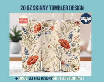 Boho Floral Tumbler Wrap: Field Flower Sublimation Design (PNG Digital Download)