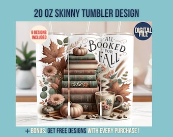 Gebucht für den Herbst PNG, niedlicher Buchliebhaber Herbst Digital Design, Herbst lesen gemütliche Bücherwurm PNG Sublimation Download Tumbler Wrap 20