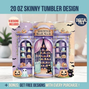 Haunted Fall Bookstore PNG, Trendy Cute Halloween Spooky Ghosts Cozy Bookish Library Sublimation Design for Stickers and Shirts Tumbler Wrap