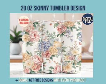 Boho Floral Tumbler Wrap: Field Flower Sublimation Design (PNG Digital Download)