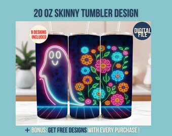 Black Trendy Neon Floral Retro Ghost Halloween Png, Spooky Boo Ghost Coquette Sublimation Design, Preppy Halloween Spooky Vibes Png Tumbler