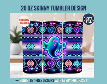 Neon Floral Ghost PNG: Spooky Coquette Sublimation Design (Digital Download)