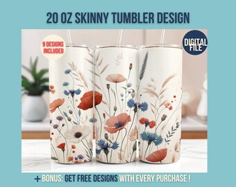 Boho Floral Tumbler Wrap: Field Flower Sublimation Design (PNG Digital Download)