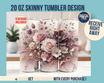 Rose Bellebore Floral Seamless Tumbler Wrap 20 oz Skinny Tumbler Sublimation Design Digital Download PNG Instant DIGITAL ONLY Tumbler Wrap