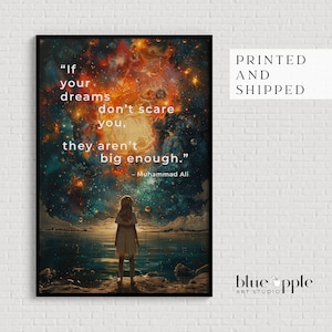 Dream Big Kids Poster - Inspiring Bedroom Decor, Girls Wall Art, Motivational Print, Big Dreams Artwork, Inspiring Girl Reaching for Stars