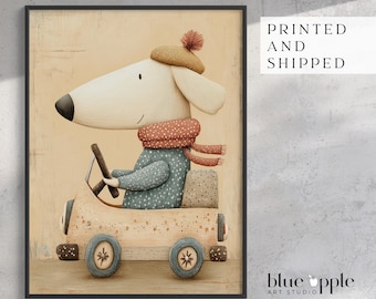 Dachshund Car Print | Whimsical Dog Nursery Art