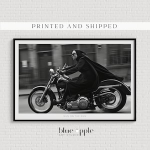 Iconic Poster: Cool Nun Riding Harley Davidson, Humorous Wall Art, Fun Decor, Unique Artwork, Funny Poster, Quirky Art, Light-hearted Image
