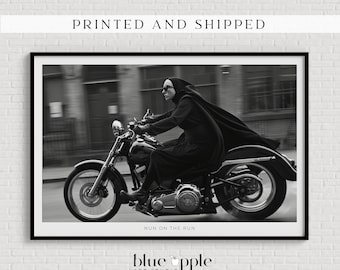 Humorous Nun on Harley Art Poster: Iconic Wall Decor