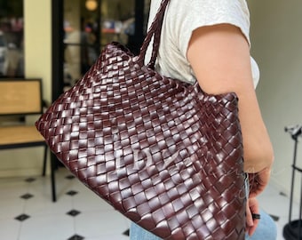 Retro hand-woven first-layer cowhide shoulder bag, Soft Leather bag ,Gift for Wife,Gift for Mom，Mother's Day Gifts