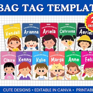 Bag Tag Templates für Kinder | Bearbeitbare Schul- und Gepäckanhänger | Personalisierte Reisemarke | Arbeit Badge Vorlage | Canva Anpassbares Design