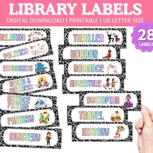 Etichette per biblioteca / Cartelli carini per genere di libro / Decorazioni per aule e risorse per insegnanti / Etichette per biblioteca per genere di libro / Decorazioni per aule