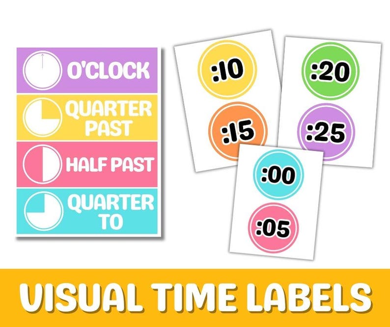 Editable Classroom Clock Display Labels – Bright Aesthetic Time-telling ...