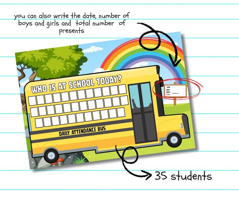 School Bus Attendance Chart for Kids Photos Names Classroom Morning ...