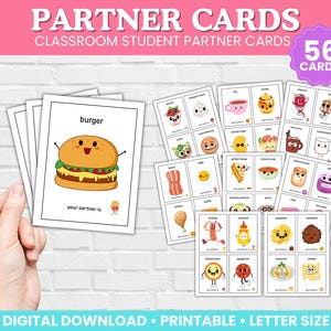 Cartes de jumelage étudiant-partenaire pour l'apprentissage coopératif et la gestion de classe | Cartes de partenaire d'apprentissage coopératif pour les groupes d'étudiants