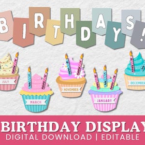 Editable Classroom Birthday Bulletin Board Cupcake Bulletin Board Printable Classroom Decor Bulletin Board Decor Teacher Resources Wall Deco