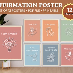 Set di poster con affermazioni: decorazioni per l&#39;aula dei bambini (download digitale)