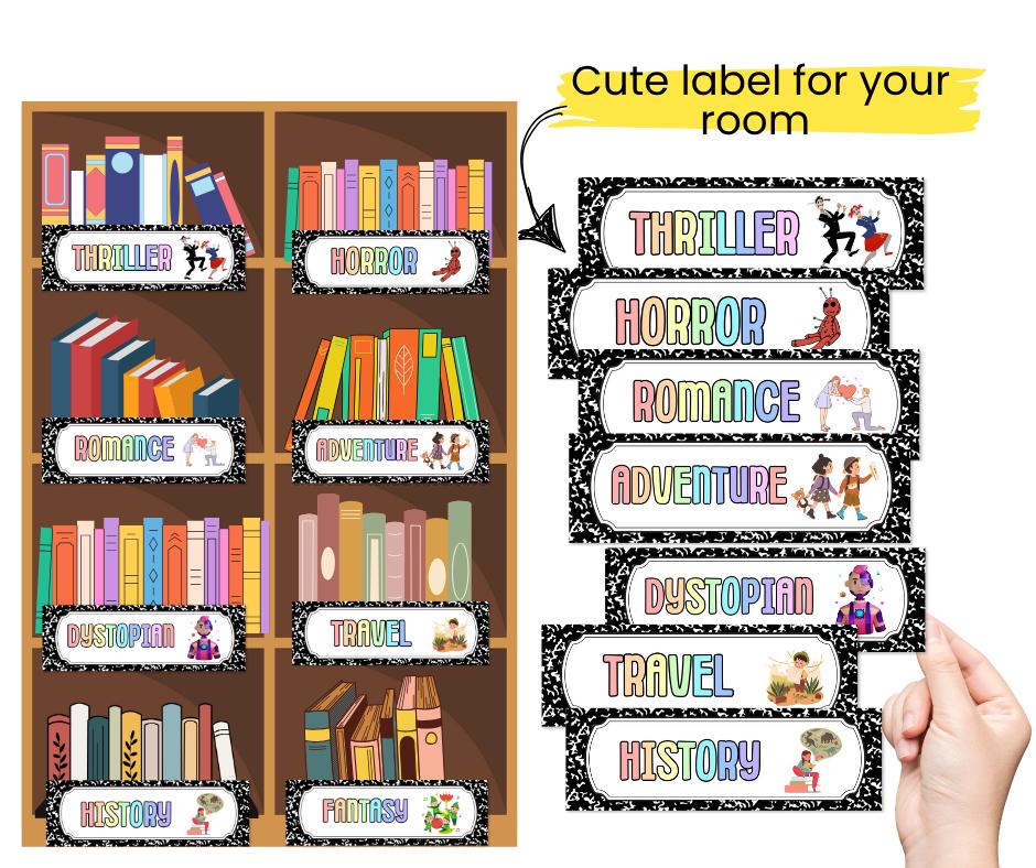 Classroom Library Labels by Genre & Topic for Book Bins and Bookshelves ...