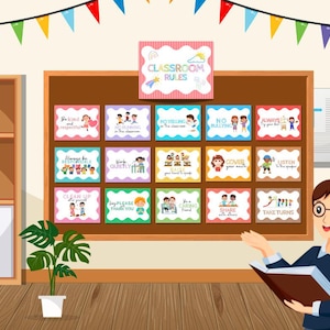 Classroom Rules Poster Set: 16-Piece Decor (Downloadable PDF)