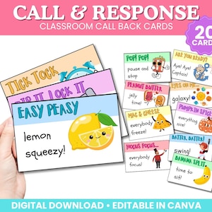 Cartes de rappel pour la classe | Amusant pour attirer l'attention des enseignants | Outils d'appel et de réponse | Ressource de gestion de classe | Modèle de toile