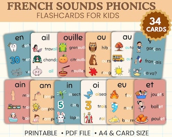 French Phonics Flashcards for Kids | 34 Educational Flashcards for the Classroom | Learn French Sounds | Les Phonétiques en Français