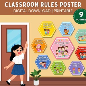 Classroom Rules Poster Set: 9-Piece Decor (Downloadable PDF)